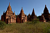 The cluster of red brick temples, named Khay-min-gha on the map on the North plain of Bagan. Myanmar. 